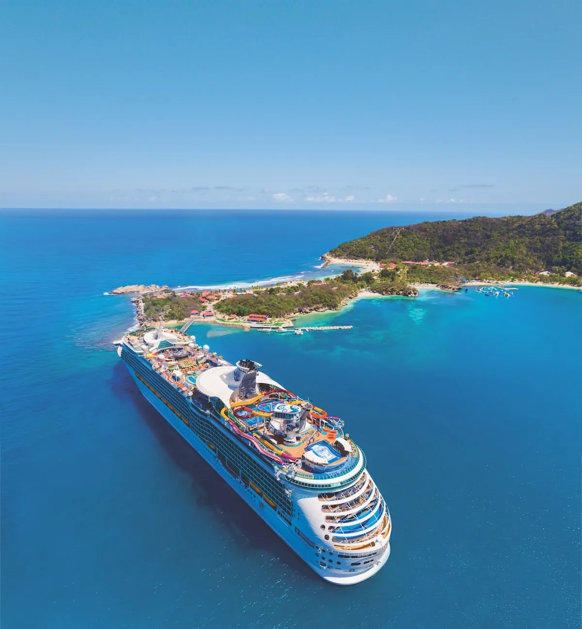 A Royal Caribbean cruise ship docked at Labadee, Haiti.