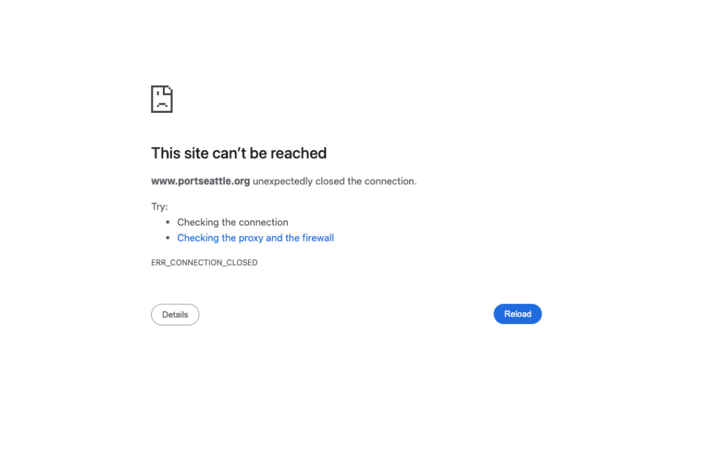 PORT OF SEATTLE WEBSITE DOWN