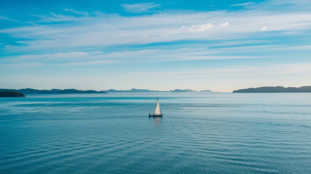 a photo of a blue sunny day sail