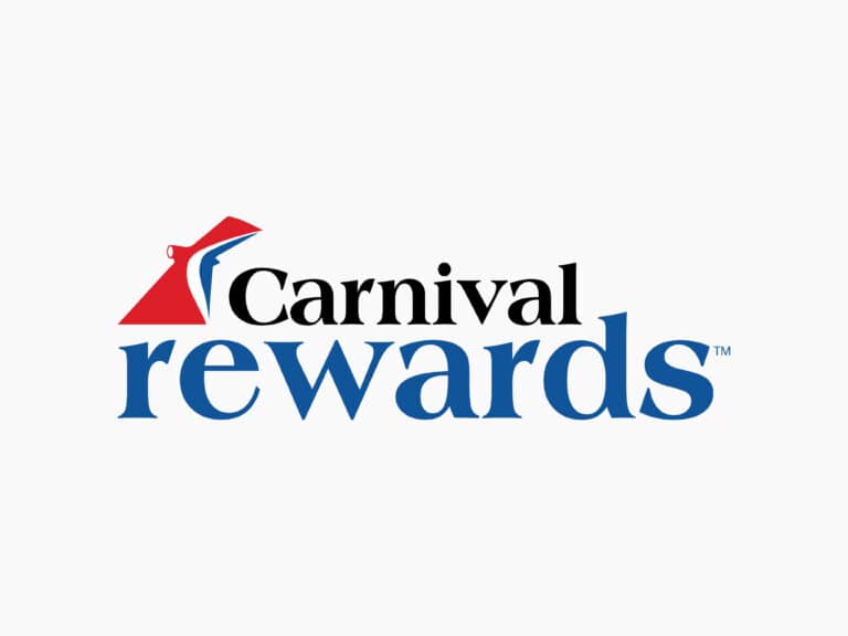 Carnival Rewards logo featuring a red funnel shape with a blue accent above the word “Carnival” in black and the word “rewards” in large blue text underneath. The trademark symbol appears after "rewards".