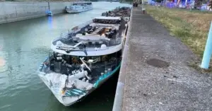 Anna Katherina, a river cruise ship, following an accident near Vienna. Photo via Vienna Fire Department