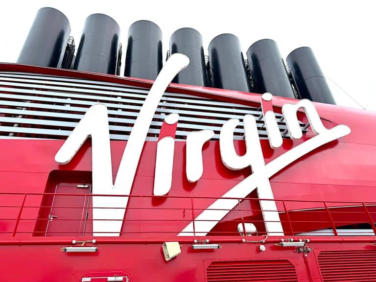 Virgin Voyages smokestack photo by Richard Simms/CruiseRadio