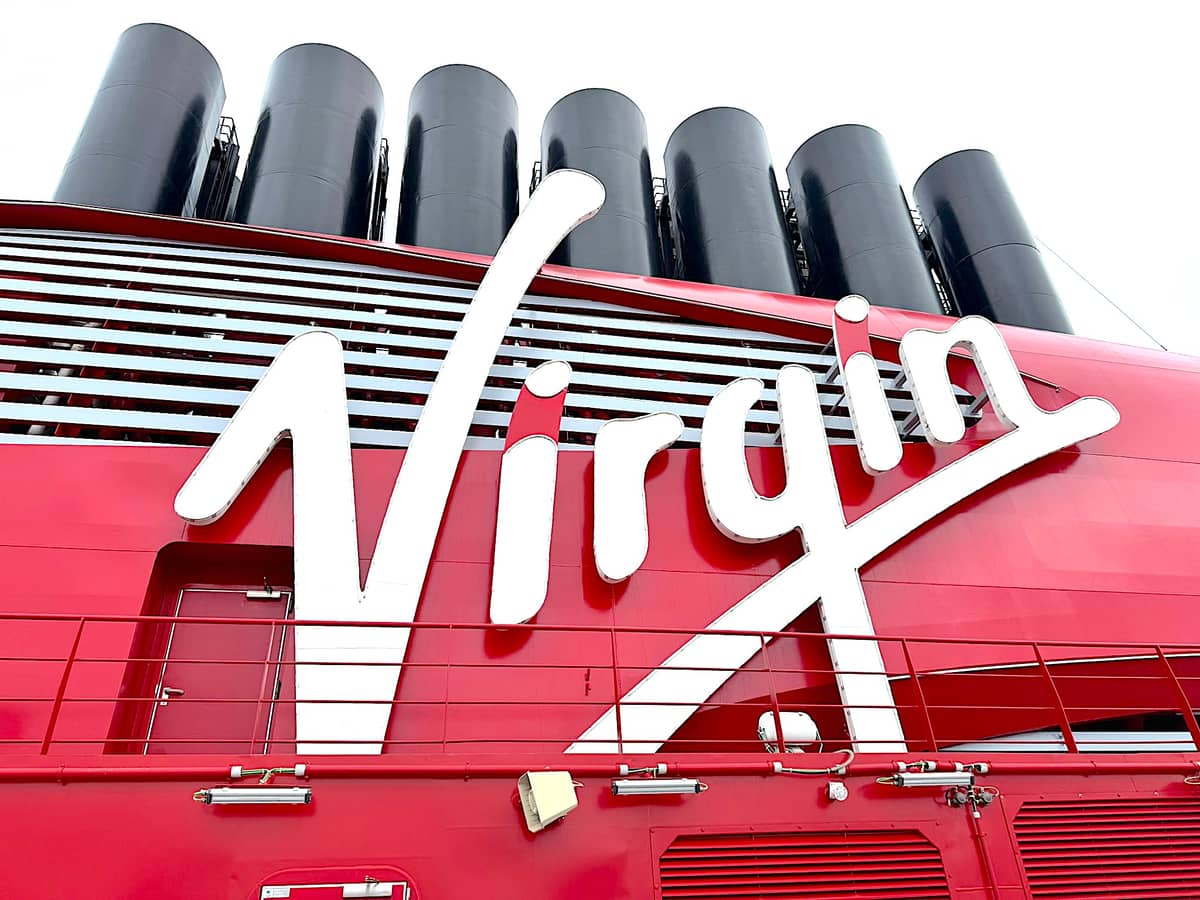 Virgin Voyages smokestack photo by Richard Simms/CruiseRadio